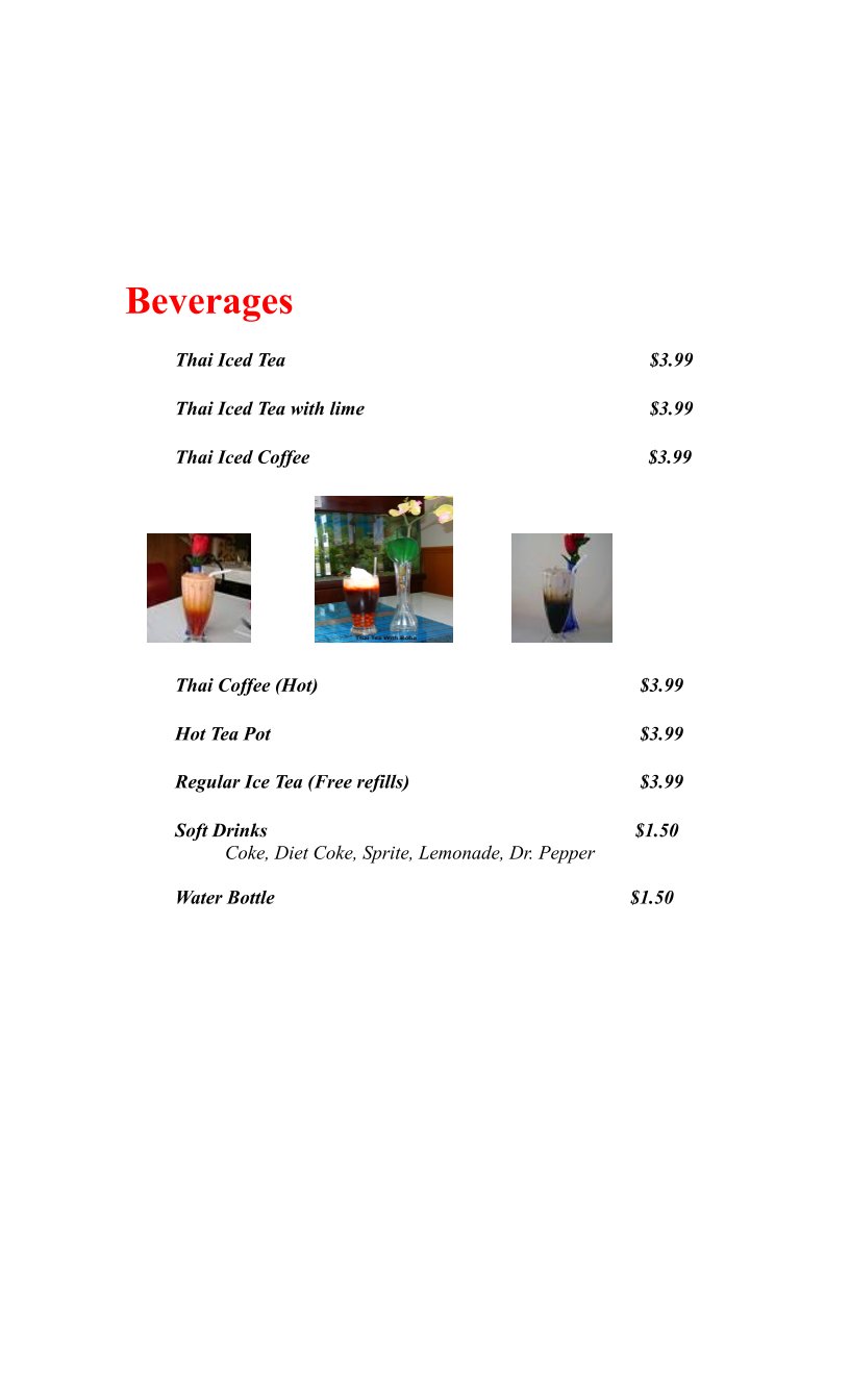 Menu page showing Pad Thai and yellow curry.